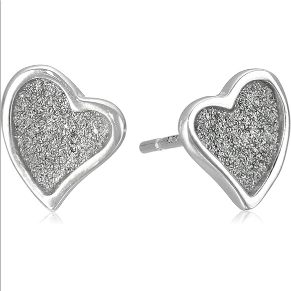 Sterling Silver Glitter Heart Stud Earrings - Picture 6 of 7